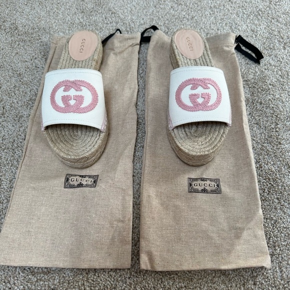 Authentic Gucci Pilar Interlocking G Embroidered Canvas Espadrille Slide Sandal - Picture 5 of 5